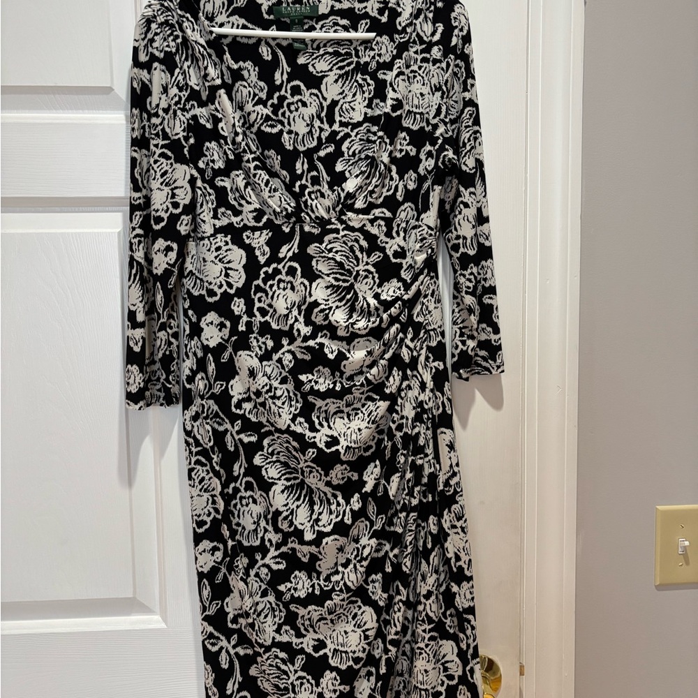 Ralph Lauren Black and White Floral Long Sleeve Dress